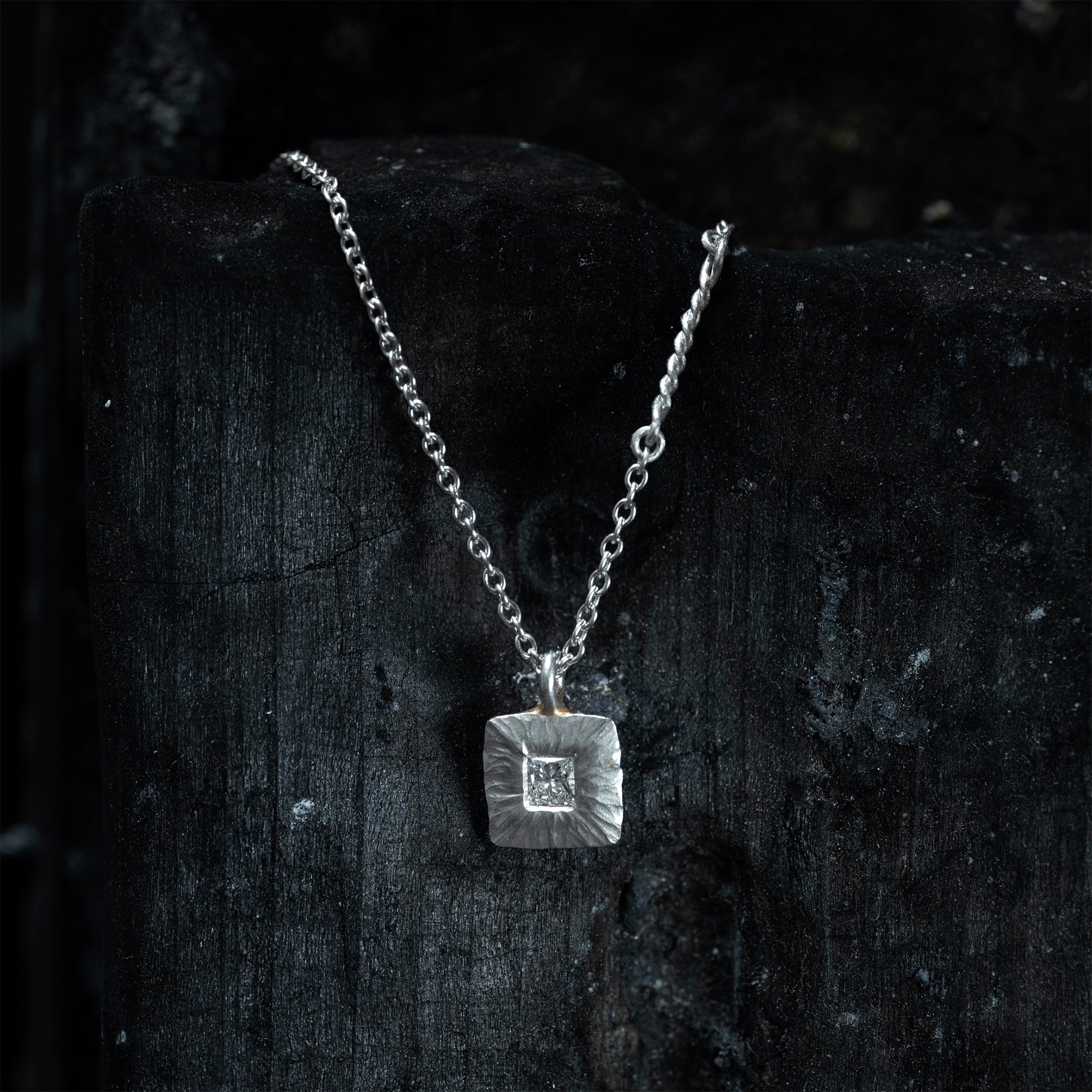 platinum square diamond pendant