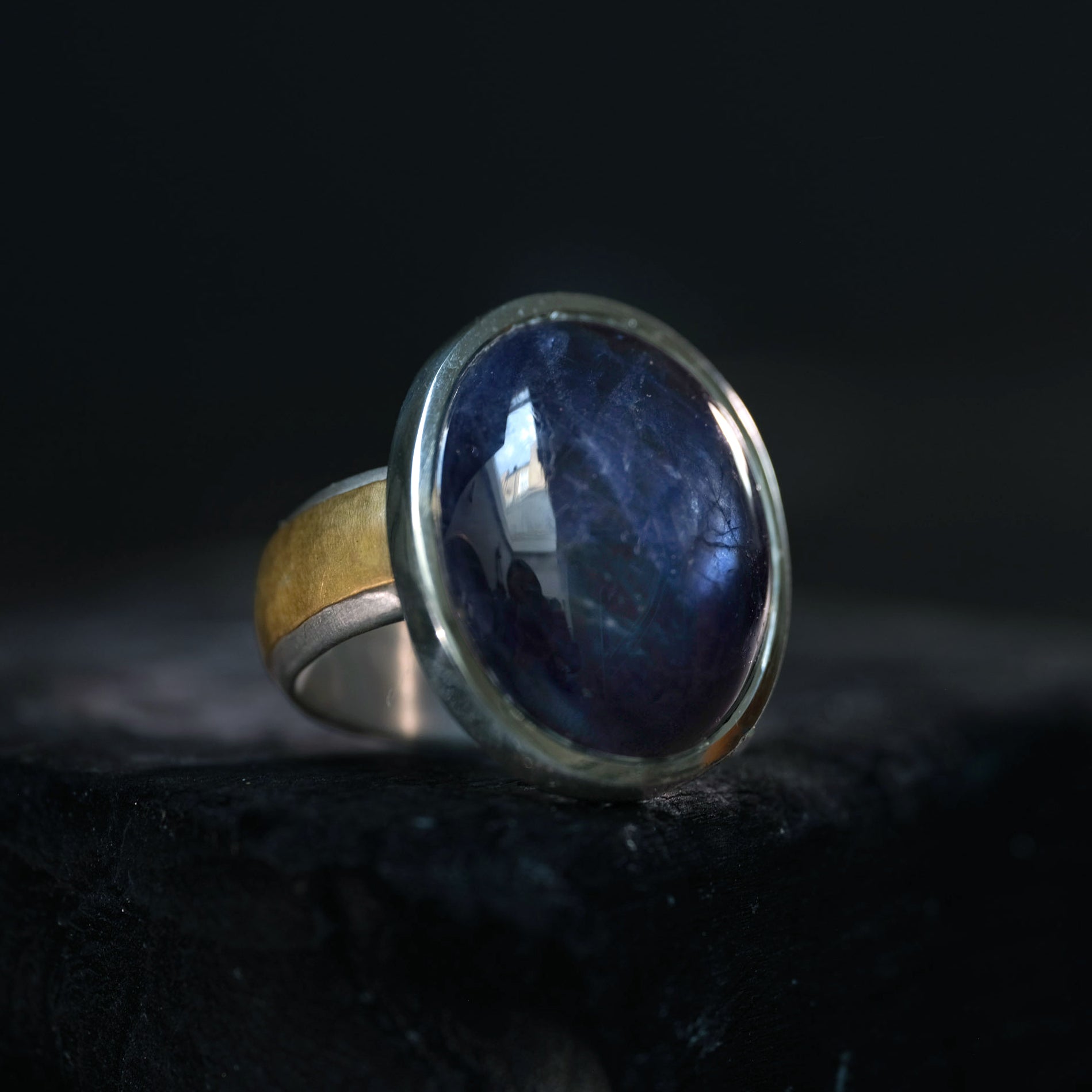 Wide Silver Sapphire Ring.