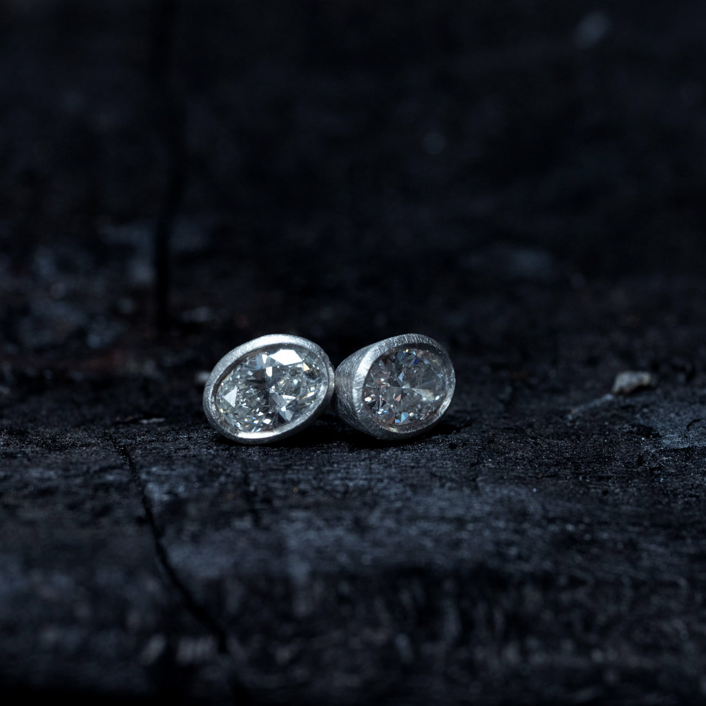 Oval Diamond Ear Stud Earrings