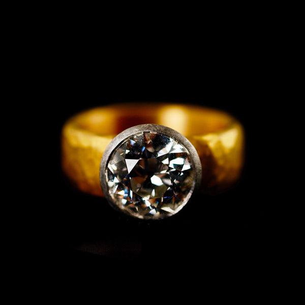 Gold and Platinum Old Cut Diamond Ring