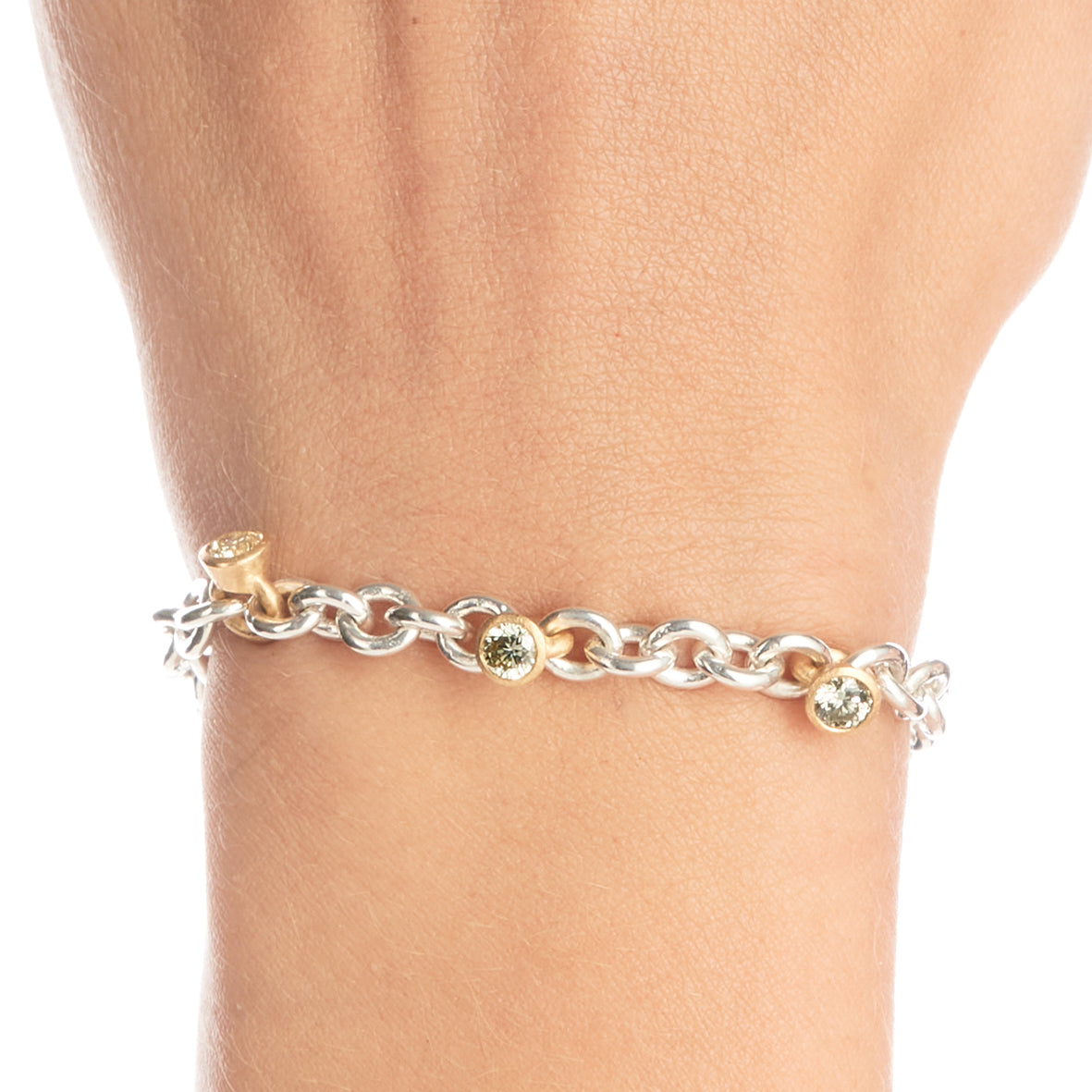 Silver Link Yellow Diamond Charm Bracelet