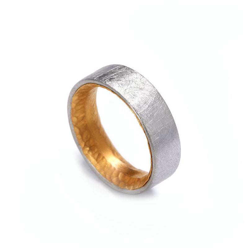 6mm Platinum and Gold D Shaped Ring
