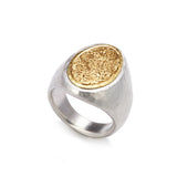 Silver and Gold Oval Engraved Singet Ring