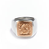 Silver and Gold Square Engraved Signet Ring