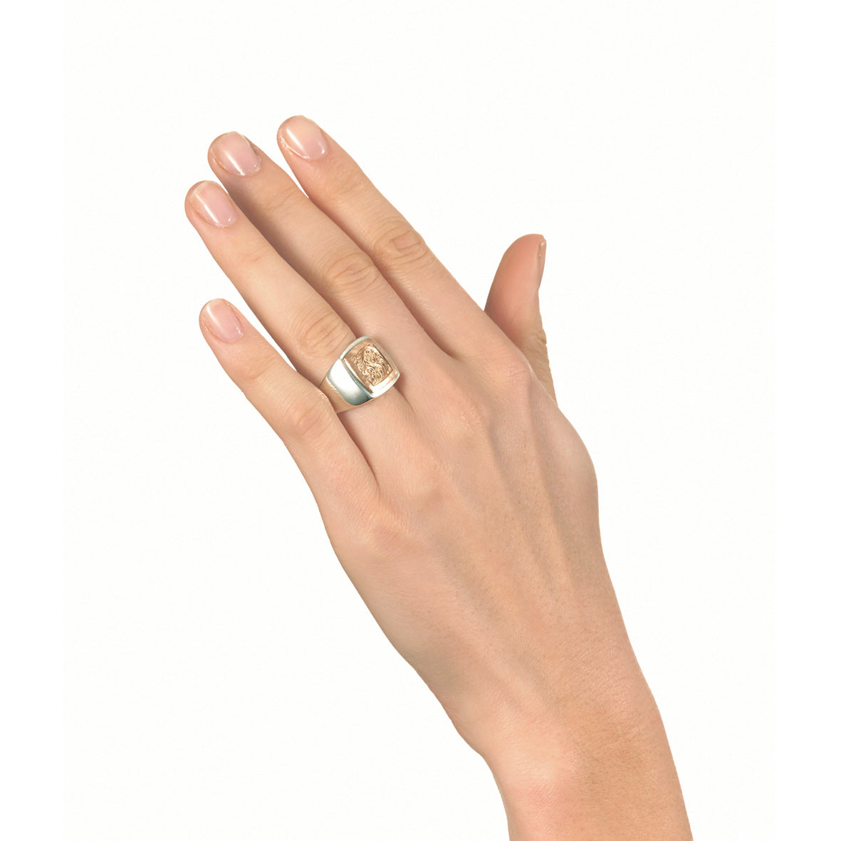 Silver and Gold Square Engraved Signet Ring