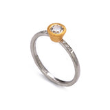 Platinum and Gold Diamond Ring with Shoulder Gems