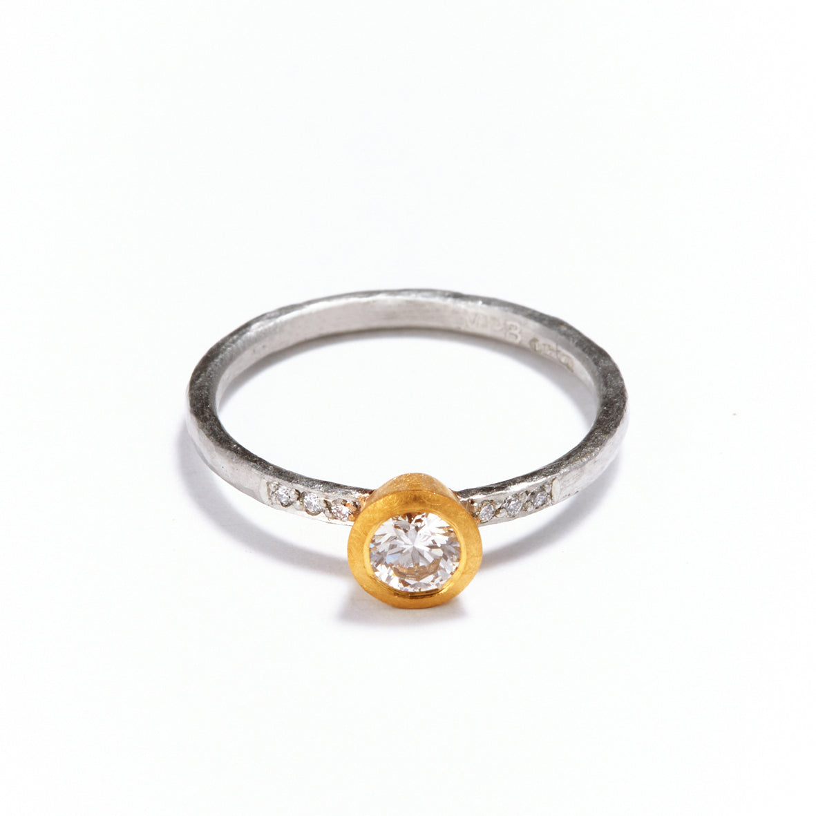 Platinum and Gold Diamond Ring with Shoulder Gems