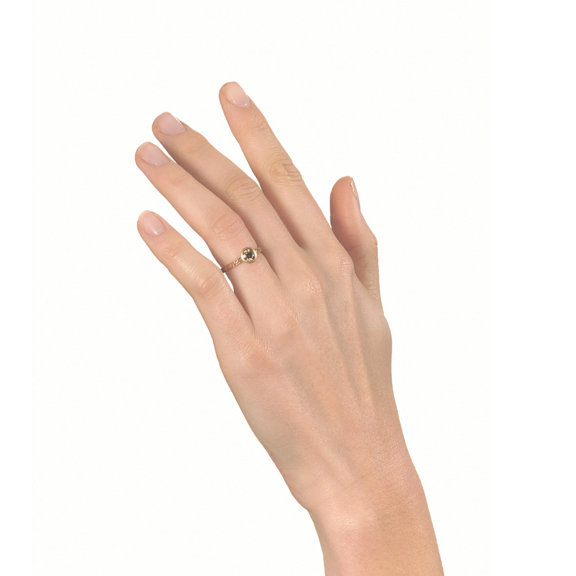 Cognac Diamond Rose Gold Ring with Shoulder Diamonds