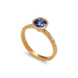 Gold Sapphire Ring with Shoulder Diamonds