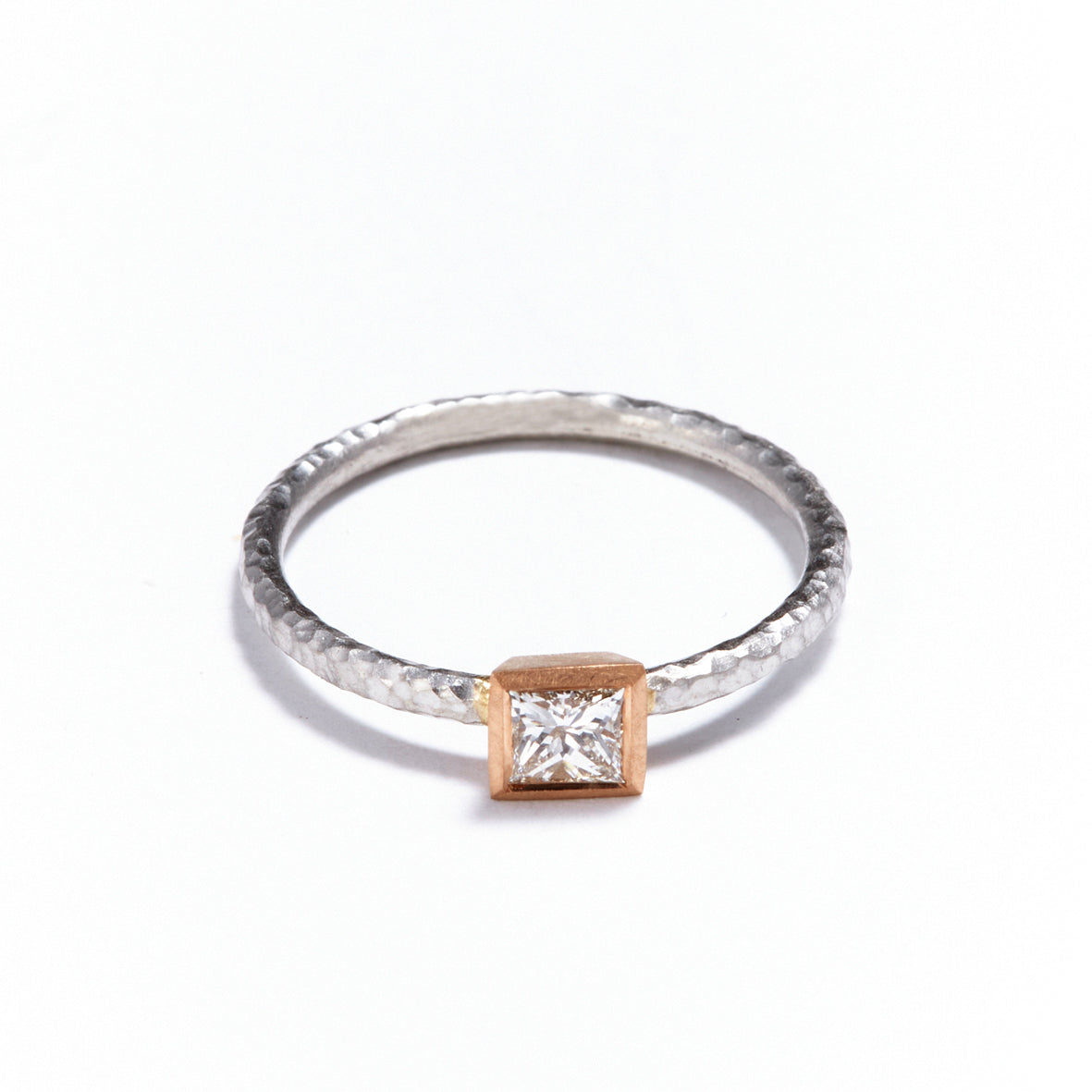 Pinched Platinum Rose Gold Princess Cut Diamond Ring