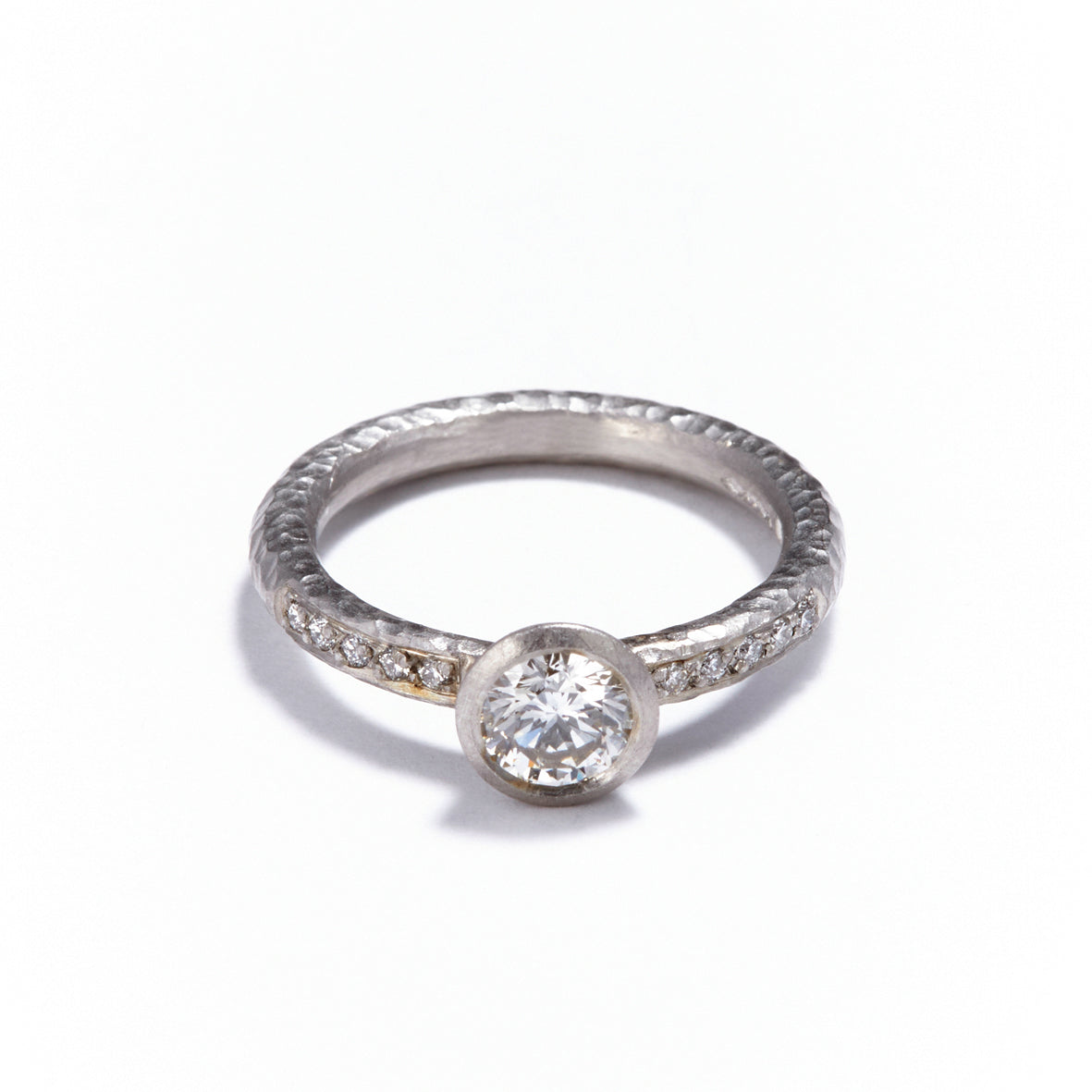 Pinched Platinum Diamond Ring with Shoulder Diamonds