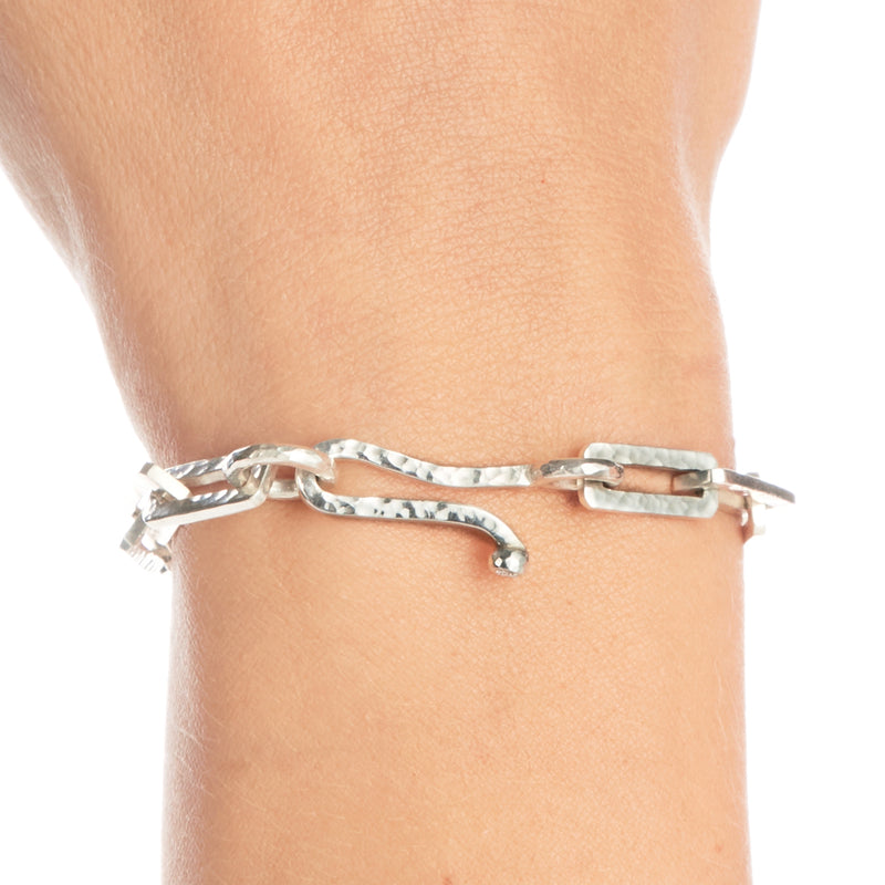 SIlver Rectangular Link Bracelet with Charm