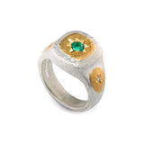 Silver and Gold Star Set Signet Ring