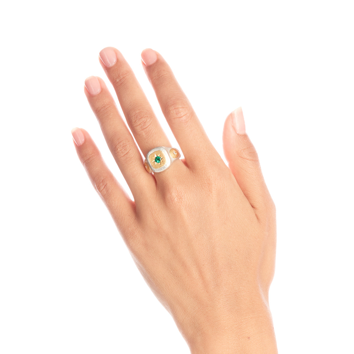 Silver and Gold Star Set Signet Ring