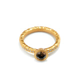 Pinched Gold Cognac Diamond Ring with Shoulder Diamonds
