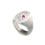 Hammered Silver Star Set Signet Ring