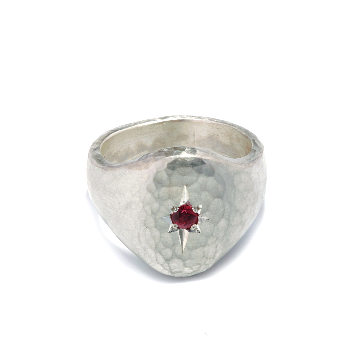 Hammered Silver Star Set Signet Ring