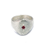 Hammered Silver Star Set Signet Ring