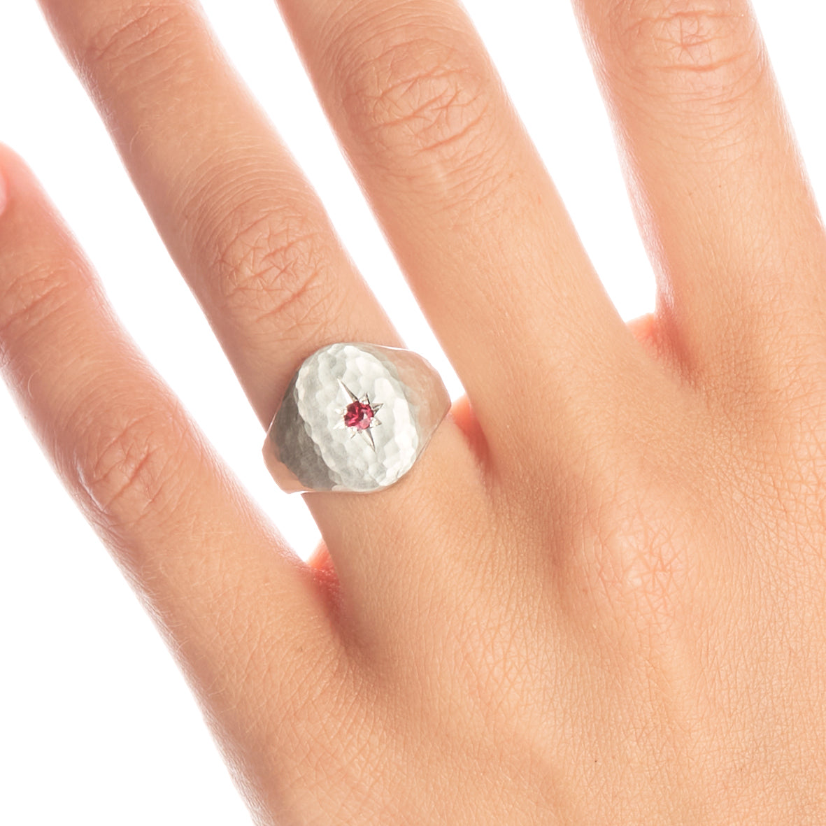 Hammered Silver Star Set Signet Ring