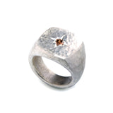 Hammered Silver Cognac Diamond Signet Ring