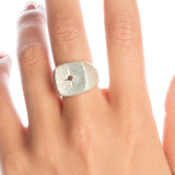 Hammered Silver Cognac Diamond Signet Ring