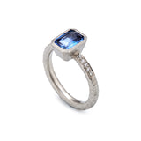 Pinched Platinum Emerald Cut Sapphire Ring