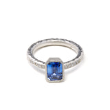 Pinched Platinum Emerald Cut Sapphire Ring