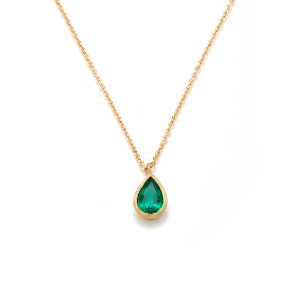 Gold Pear Shaped Emerald Necklace