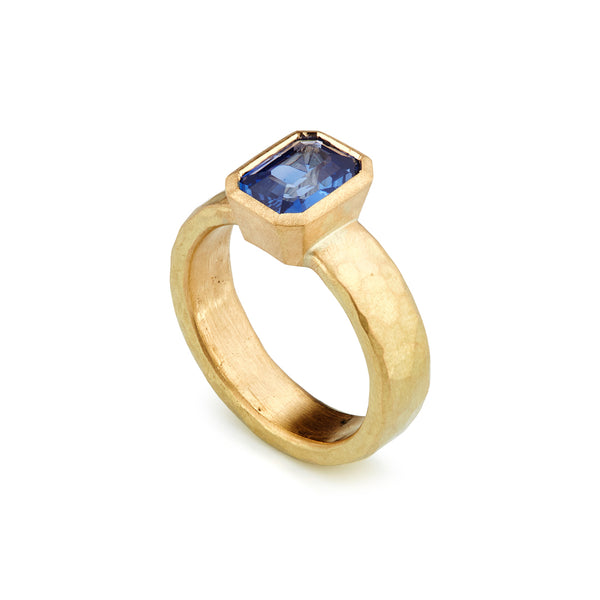 Gold Emerald Cut Sapphire Ring