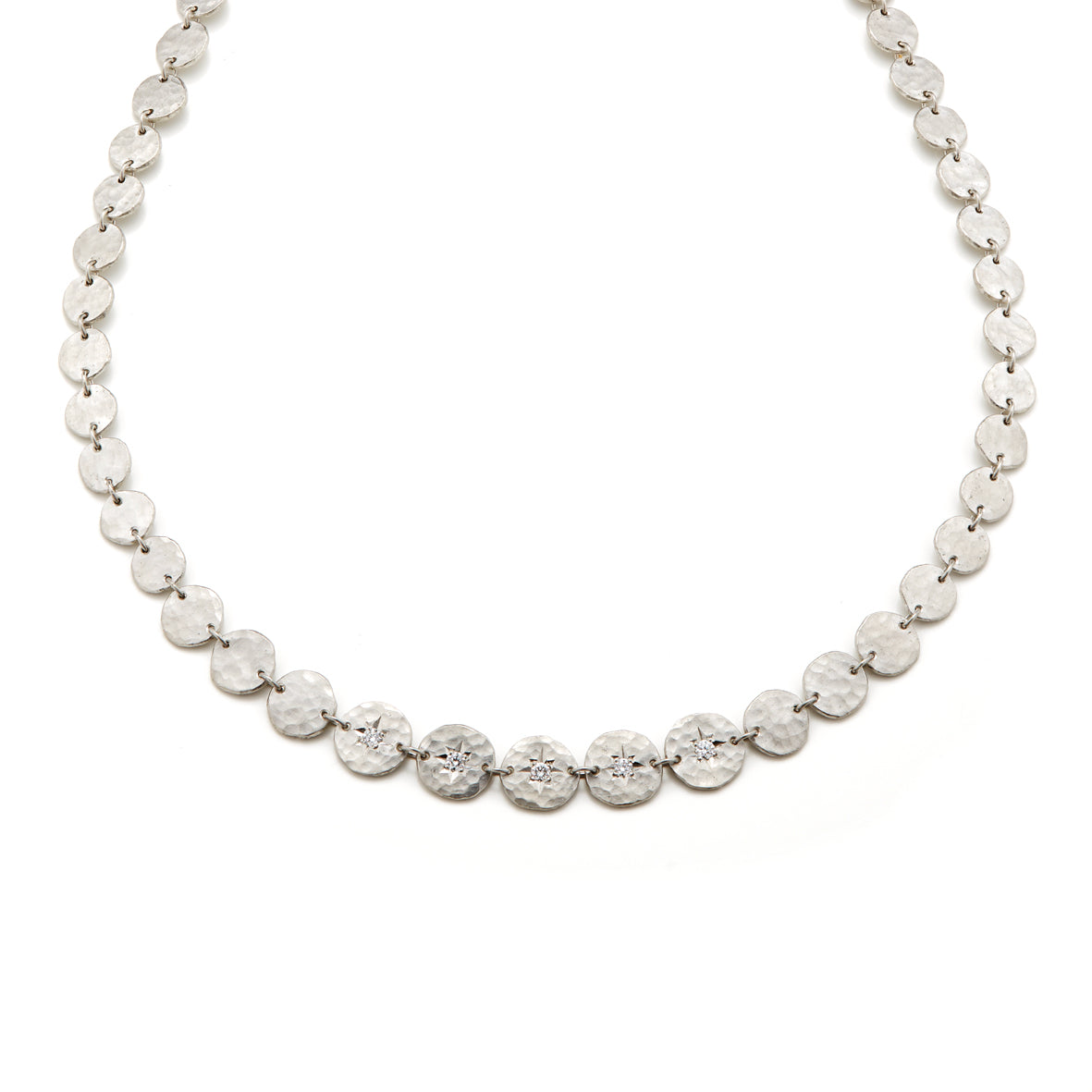 Platinum Hammered Disc Diamond Necklace
