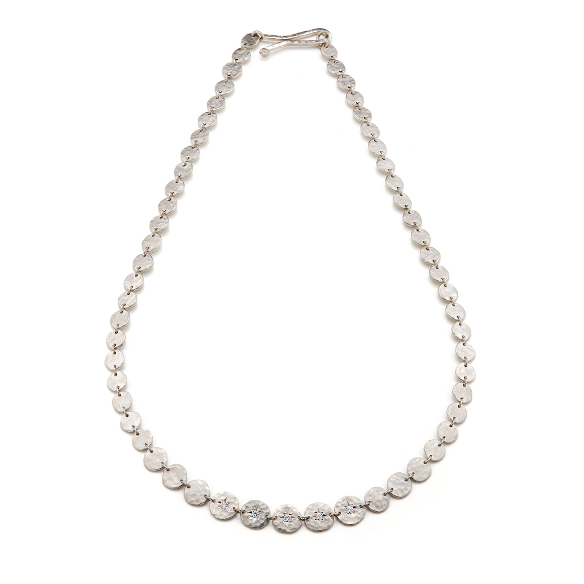 Platinum Hammered Disc Diamond Necklace