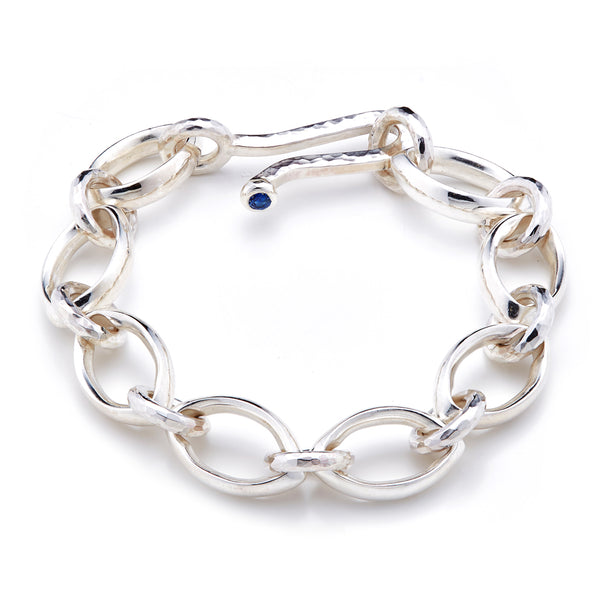 Silver Link Bracelet with Sapphire