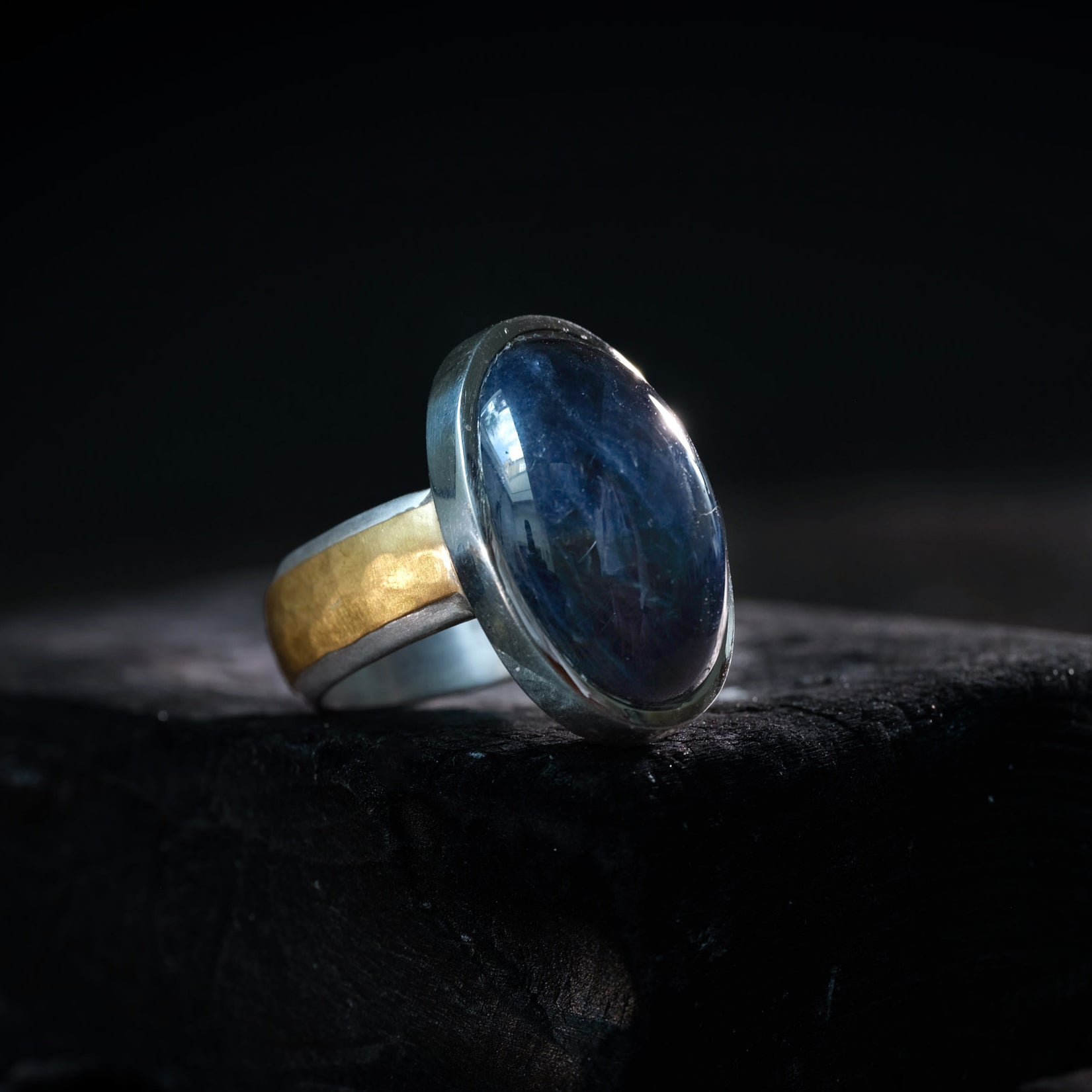 Wide Silver Sapphire Ring.