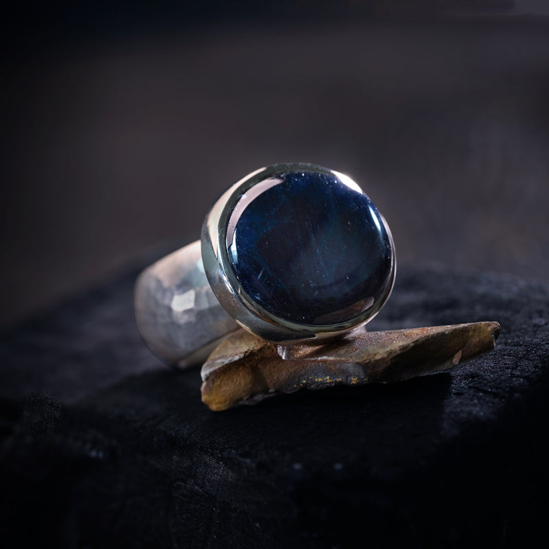Wide Silver Sapphire Ring