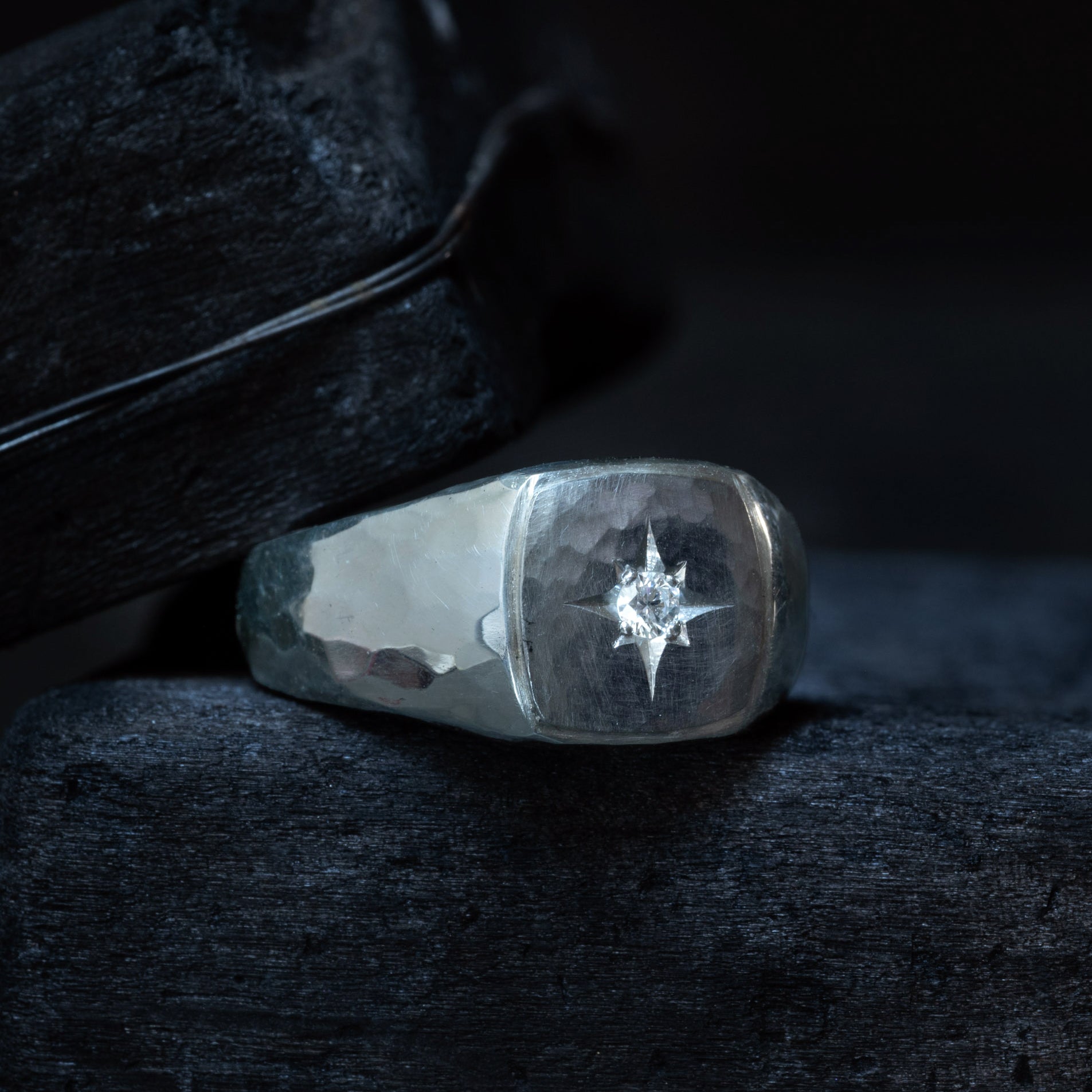 Star Set Diamond Signet Ring