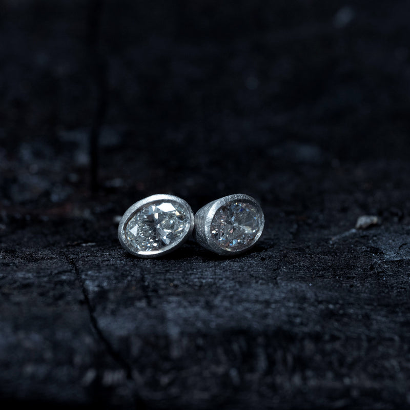 Oval Diamond Ear Stud Earrings