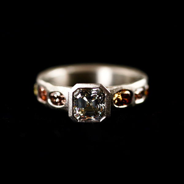 Platinum Ascher Cut Diamond Ring