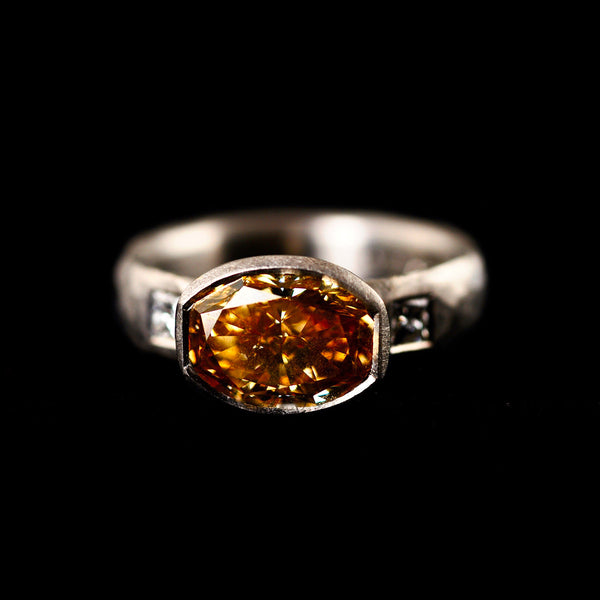 Natural Orangey Yellow Diamond Ring