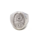 Silver and White Gold Oval Engraved Signet Ring