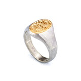 Silver and Gold Small Oval Engraved Signet Ring