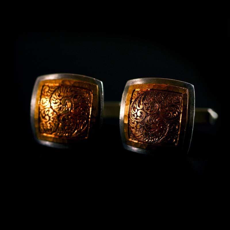 Silver with Gold Engraved Cufflinks