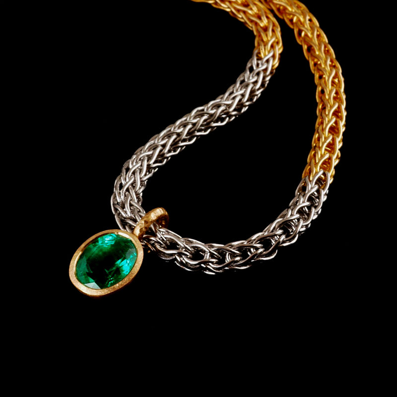 Platinum and Gold Oval Emerald Necklace