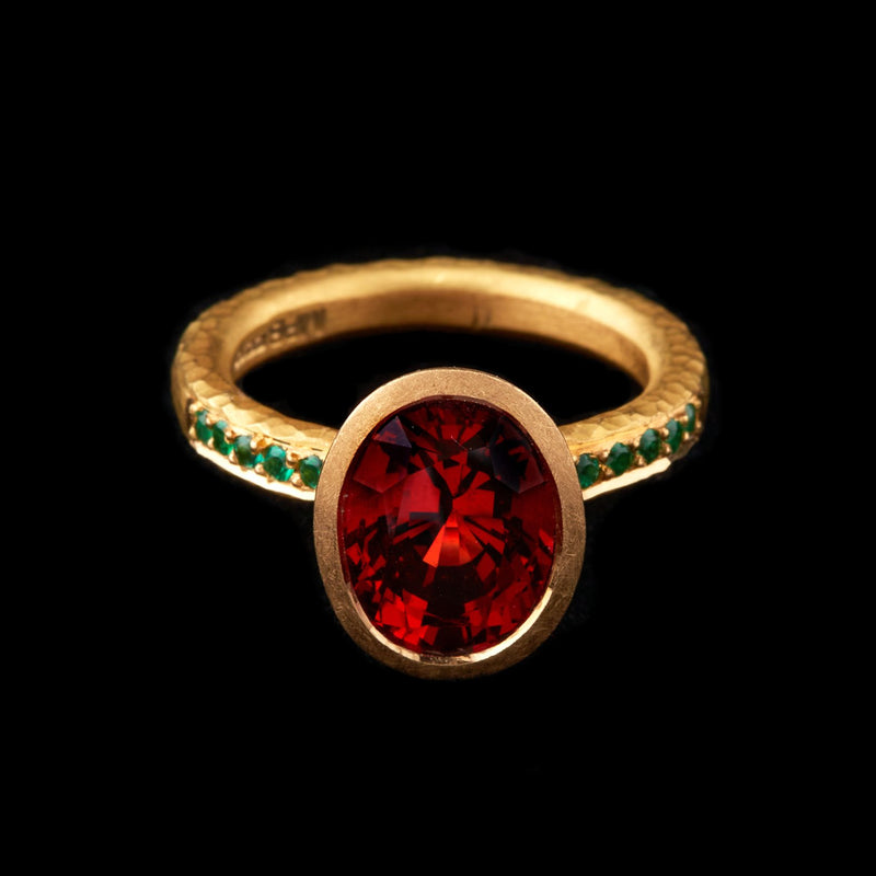 22ct Gold Oval Spinel Ring with Shoulder Emeralds