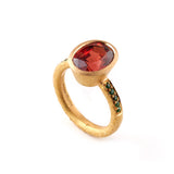 22ct Gold Oval Spinel Ring with Shoulder Emeralds