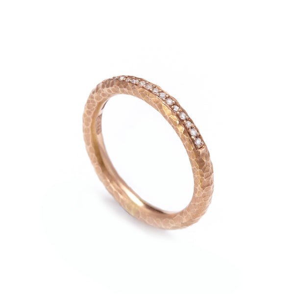 Pinched Rose Gold Channel Set Diamond Ring