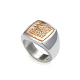 Silver and Gold Square Engraved Signet Ring