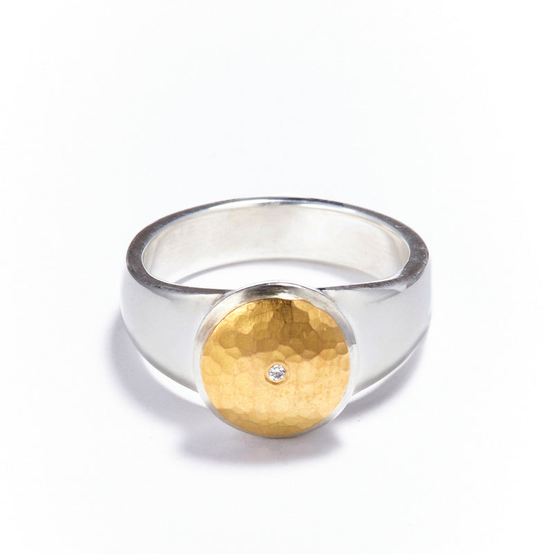 Silver with Round Gold Signet Ring