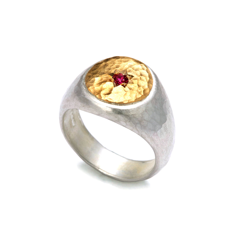 Siver and Gold Round Signet Ring
