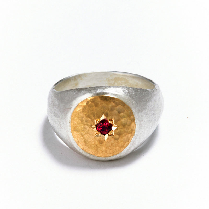 Siver and Gold Round Signet Ring