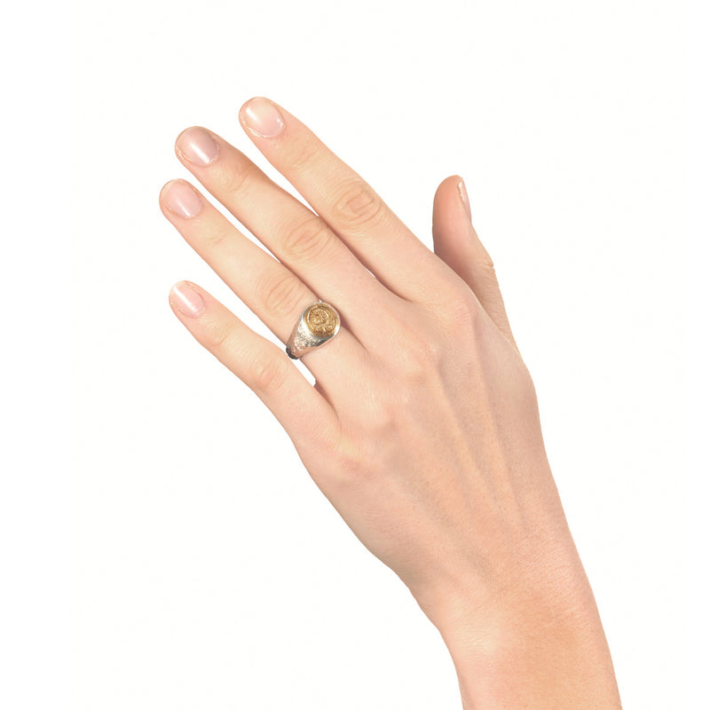 Silver and Gold Round Engraved Signet Ring